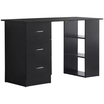 Buy HOMCOM Computer Desk, Writing Table, PC Workstation with 3 Storage Shelves and Drawers, Silver Handle, Black from Furnituretta