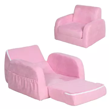 Buy Homcom 2 In 1 Kids Armchair Sofa Bed Fold Out Padded Wood Frame Bedroom, Pink from Furnituretta