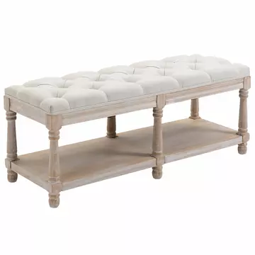 Buy Homcom 2 Tier Shoe Rack Bench with Button Tufted Upholstered Cushion, Vintage Bed End Bench, Wooden Window Seat for Hallway, Living Room, Cream White from Furnituretta