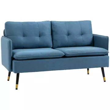 Buy Homcom 2 Seater Sofas for Living Room, Fabric Couch, Button Tufted Love Seat with Cushions, Dark Blue from Furnituretta