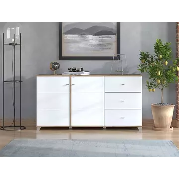 Buy March White Gloss and Warm Oak Effect Sideboard from Furnituretta