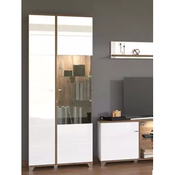 Buy March White High Gloss and Oak Effect Display Cabinet from Furnituretta