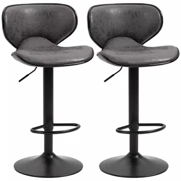 Buy Homcom Bar Stool Set of 2 Microfiber Cloth Adjustable Height Armless Chairs with Swivel Seat, Dark Grey from Furnituretta