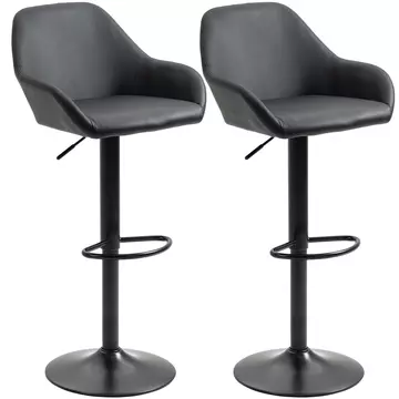 Buy Homcom Adjustable Bar Stools Set of 2, Swivel Barstools with Footrest and Backrest, PU Leather and Steel Base, for Kitchen Counter Dining Room, Black from Furnituretta
