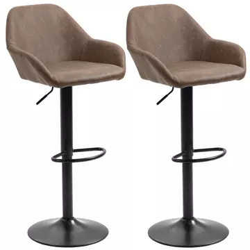 Buy Homcom Adjustable Bar Stools Set of 2, Swivel Barstools with Footrest and Backrest, PU Leather Steel Base, for Kitchen Counter Dining Room Dark Brown from Furnituretta