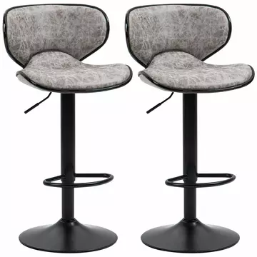 Buy Homcom Bar Stool Set of 2 Microfiber Cloth Adjustable Height Armless Chairs with Swivel Seat, Grey from Furnituretta