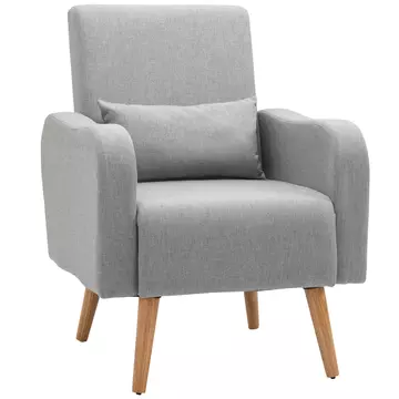 Buy Homcom Accent Chair, Linen-Touch Armchair, Upholstered Leisure Lounge Sofa, Club Chair with Wooden Frame, Grey from Furnituretta