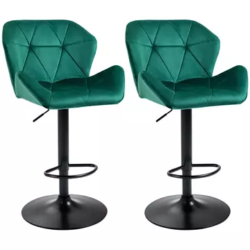Buy Homcom Bar Stools Set Of 2, Luxurious Velvet-Touch Barstools with Metal Frame Footrest Round Base Triangle Indenting Adjustable Height Swivel Green from Furnituretta