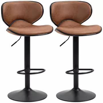 Buy Homcom Bar Stool Set of 2 Microfiber Cloth Adjustable Height Armless Chairs with Swivel Seat, Brown from Furnituretta