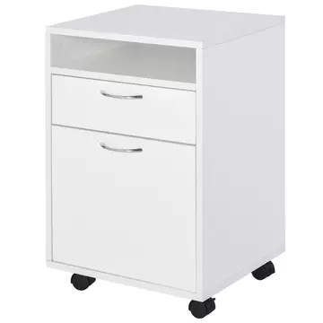 Buy Homcom 60cm Storage Cabinet  Drawer Open Shelf Metal Handles 4 Wheels Office Home Organiser Mobile Printer White from Furnituretta