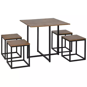 Buy Homcom 5 PCS Industrial Table & Stool Set  Metal Frame Home Dining Stylish Square Compact Seating Chair Beautiful Cool Black Brown from Furnituretta
