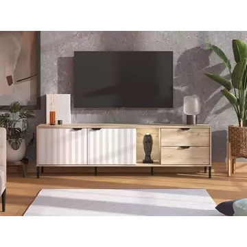 Buy Esher Grey Oak Effect Cashmere Slatted TV Unit Cabinet from Furnituretta