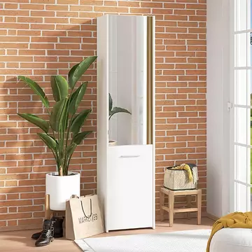 Buy Otley White Mirrored Slim Shoe Cabinet Cupboard, Colour: White from Furnituretta