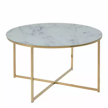 Buy Alisma Round Coffee Table with White Marble Effect Glass Top & Gold Legs from Furnituretta