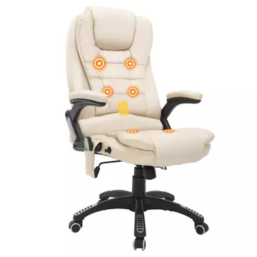 Buy Homcom Executive Office Chair with Massage and Heat, High Back PU Leather Massage Office Chair With Tilt and Reclining Function, Beige from Furnituretta