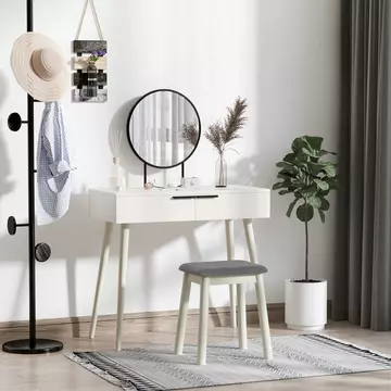 Buy Homcom Dressing Table Set with Round Mirror Vanity Table Set  Makeup Desk, Cushioned Stool, 2 Drawers for Jewelry Storage, White from Furnituretta