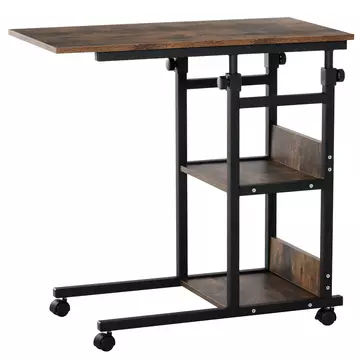 Buy Homcom C-Shaped Side Table Industrial Mobile Rolling End Desk with 3-Tier Storage Shelving, Adjustable Height, Wheels from Furnituretta