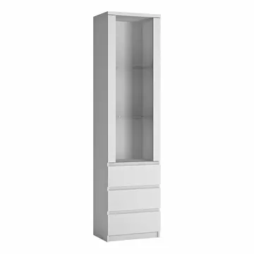 Buy Fribo Tall Narrow 1 Door 3 Drawer Glazed Display Cabinet in White from Furnituretta
