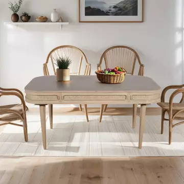 Buy Valencia Cane & Mango Wood Dining Table 6 Seater from Furnituretta