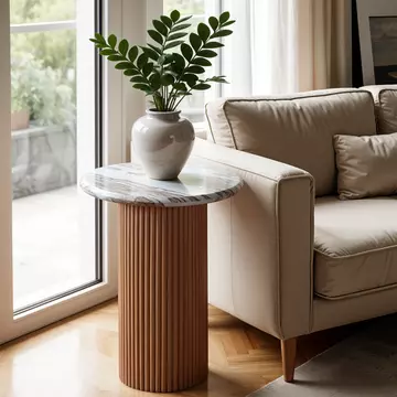 Buy Ashford Natural Marble & Wood Pedestal Side Table from Furnituretta