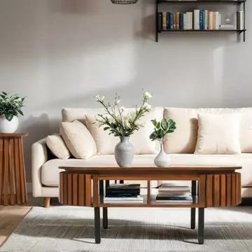 Buy Slatted Mango Wood Rectangular Coffee Table from Furnituretta