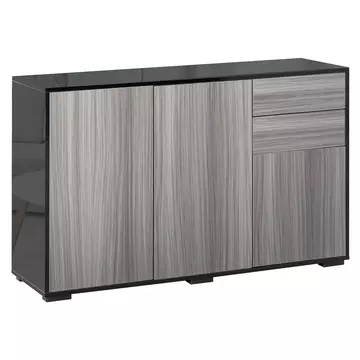Buy Homcom High Gloss Sideboard, Side Cabinet, Push-Open Design with 2 Drawer for Living Room, Bedroom, Light Grey and Black from Furnituretta