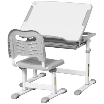 Buy Homcom Kids Desk and Chair Set Height Adjustable Student Writing Desk Children School Study Table with Tiltable Desktop, Grey from Furnituretta