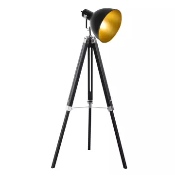 Buy Homcom Industrial Floor Lamp for Living Room Tripod Spotlight Reading Lamp Wood Legs Metal Shade Adjustable Height Angle Black and Gold from Furnituretta