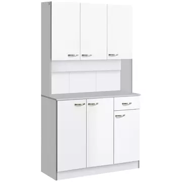 Buy Homcom Kitchen Cupboard, Freestanding Kitchen Storage Cabinet with 6 Doors, Drawer, Adjustable Shelves and Open Countertop for Dining Room, White from Furnituretta