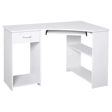 Buy Homcom L-Shaped Corner Computer Desk  2 Shelves Wide Worktop Keyboard Tray Drawer & CPU Stand Home Office Study Bedroom Furniture White from Furnituretta