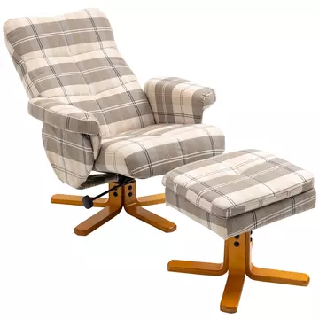 Buy Homcom Linen Swivel Recliner Chair with Footstool, Wooden Base and Storage for Living Room, Multicolour from Furnituretta