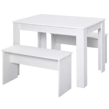 Buy Homcom Kitchen Dining Table and 2 Benches Set, Table and Chairs Set for Limited Space, White from Furnituretta