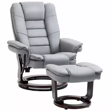 Buy Homcom Manual Recliner and Footrest Set PU Leather Leisure Lounge Chair Armchair with Swivel Wood Base, Grey from Furnituretta
