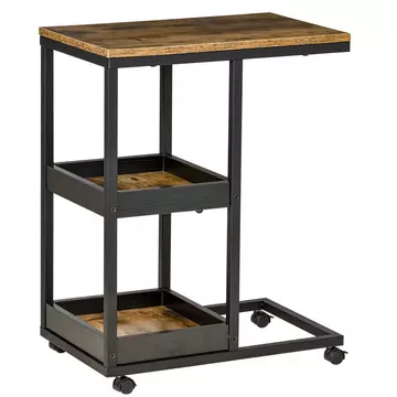 Buy Homcom Mobile Sofa Side Table C-Shaped Rolling Couch Table with 3-Tier Storage Shelving Four Lockable Wheels Steel Frame - Brown from Furnituretta