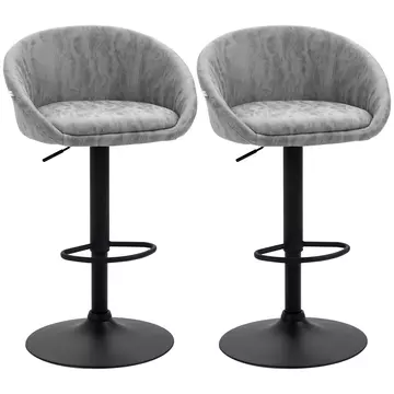 Buy Homcom Modern Adjustable Bar Stools Set of 2, Swivel PU Leather Breakfast Barstools with Footrest Armrests Back, for Kitchen Counter Light Grey from Furnituretta