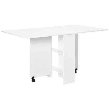Buy Homcom Mobile Drop Leaf Dining Kitchen Table Folding Desk For Small Spaces With 2 Wheels & 2 Storage Shelves White from Furnituretta