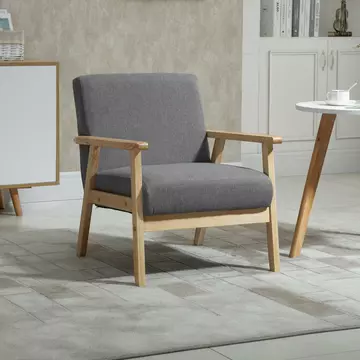 Buy Homcom Minimalistic Accent Chair Wood Frame Thick Linen Cushions Wide Seat Mid Century Armchair Home Furniture Bedroom Office Grey from Furnituretta