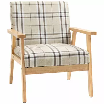 Buy Homcom Modern Accent Chairs with Cushioned Seat, Upholstered Linen-Feel Armchair for Bedroom, Living Room Chair with Arms and Wood Legs, Beige from Furnituretta