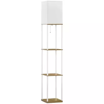 Buy Homcom Modern Floor Lamp with Shelves, 3 Layer Shelf Tall Standing Lamp with Fabric Lampshade, Pull Chain Switch (Bulb not included) from Furnituretta