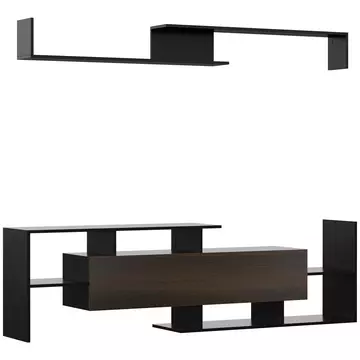 Buy Homcom Modern TV Cabinet with Wall Shelf, TV Unit with Storage Shelf and Cabinet, for Wall-Mounted 65" TVs, Living Room Bedroom, Black and Dark Brown from Furnituretta