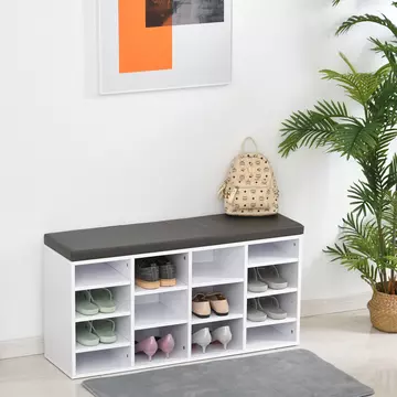 Buy Homcom Multi-Storage Shoe Rack 14 Compartments Cushion Moving Shelves Solid Frame Foot Pads Home Office Tidy Organisation Boots Trainers White from Furnituretta