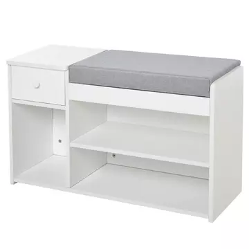 Buy Homcom Multi-Storage Shoe Bench  Drawer 3 Compartments Cushioned Home Organisation Furniture Tidy Boots Hallway Entryway White from Furnituretta