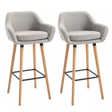 Buy Homcom Set of 2 Bar Stools Modern Upholstered Seat Bar Chairs  Metal Frame, Solid Wood Legs Living Room Dining Room Fabric Furniture - Beige from Furnituretta