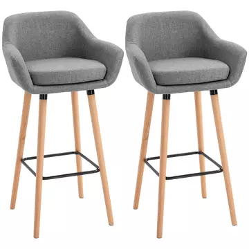 Buy Homcom Set of 2 Bar Stools Modern Upholstered Seat Bar Chairs  Metal Frame, Solid Wood Legs Living Room Dining Room Fabric Furniture - Grey from Furnituretta