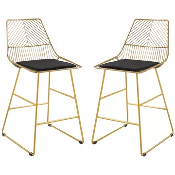 Buy Homcom Set of 2 Bar stools Modern Counter Height Wire Metal Bar chairs for Kitchen, Bar Counter, Gold from Furnituretta