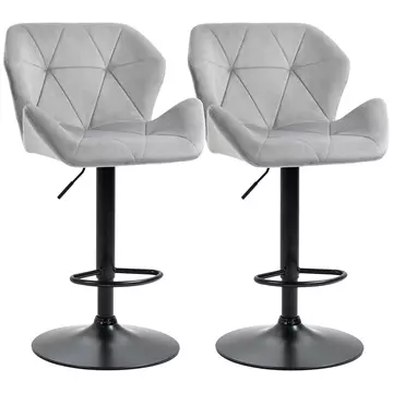 Buy Homcom Set Of 2 Bar stools With Backs , Velvet-Touch Barstools  Metal Frame Footrest Triangle Indenting Moulded Seat Adjustable Height Swivel Grey from Furnituretta