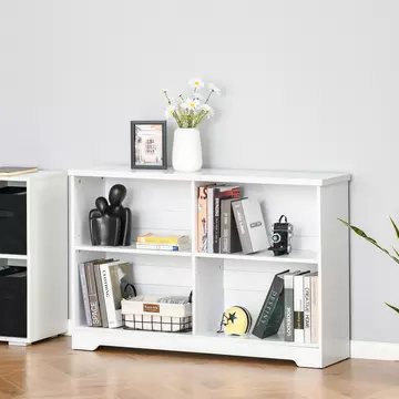 Buy Homcom Simple Modern 4-Compartment Low Bookcase 2-Tier  Moving Shelves Cube Display Storage Unit Home Office Living Room Furniture White from Furnituretta