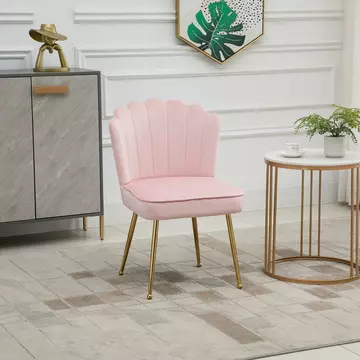 Buy Homcom Velvet-Feel Shell Luxe Accent Chair, Glam Vanity Chair Makeup Seat, Home Bedroom Lounge with Metal Legs Comfort Padding, Pink from Furnituretta