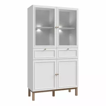Buy Wensley Display Cabinet with 2 Doors 2 Drawers and 2 Glass Doors in Light Grey and Oak inc LED Lighting from Furnituretta