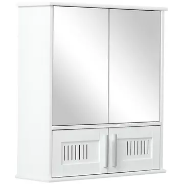 Buy kleankin Bathroom Mirror Cabinet, Wall Mounted Storage Cupboard with Double Doors and Adjustable Shelf, Bathroom Organizer, White from Furnituretta